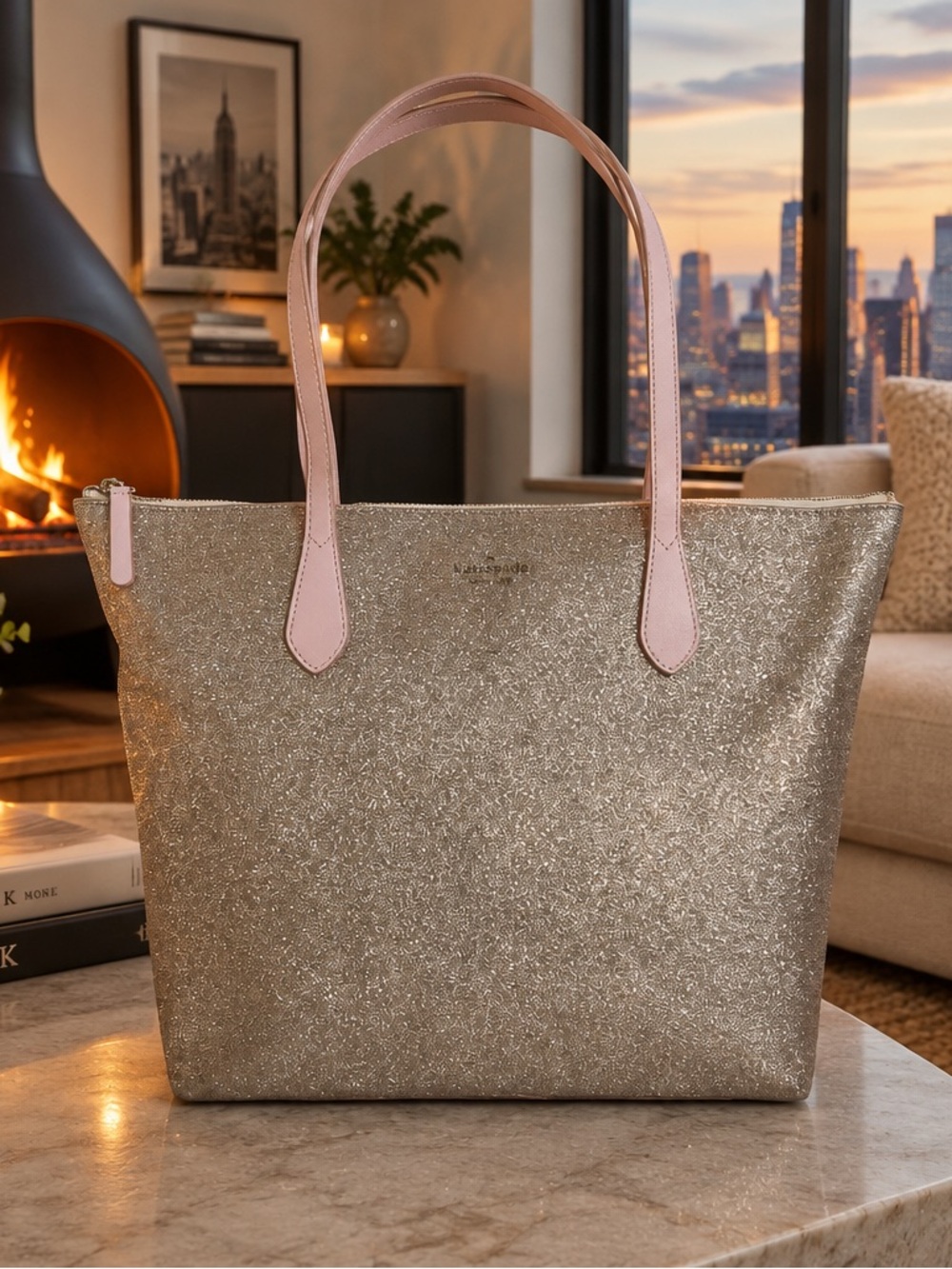🍒Kate Spade Joeley Glitter Tote Bag
Large Rose Gold🍒